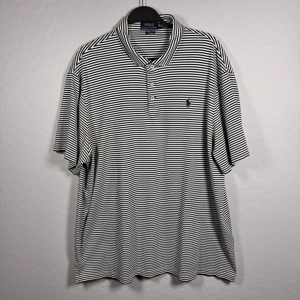 Polo Ralph Lauren XXLarge Navy‎ Blue White Stripe Short Sleeve Shirt